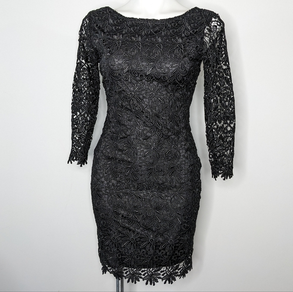 Vintage Rubber Ducky Productions black lace low back dress S